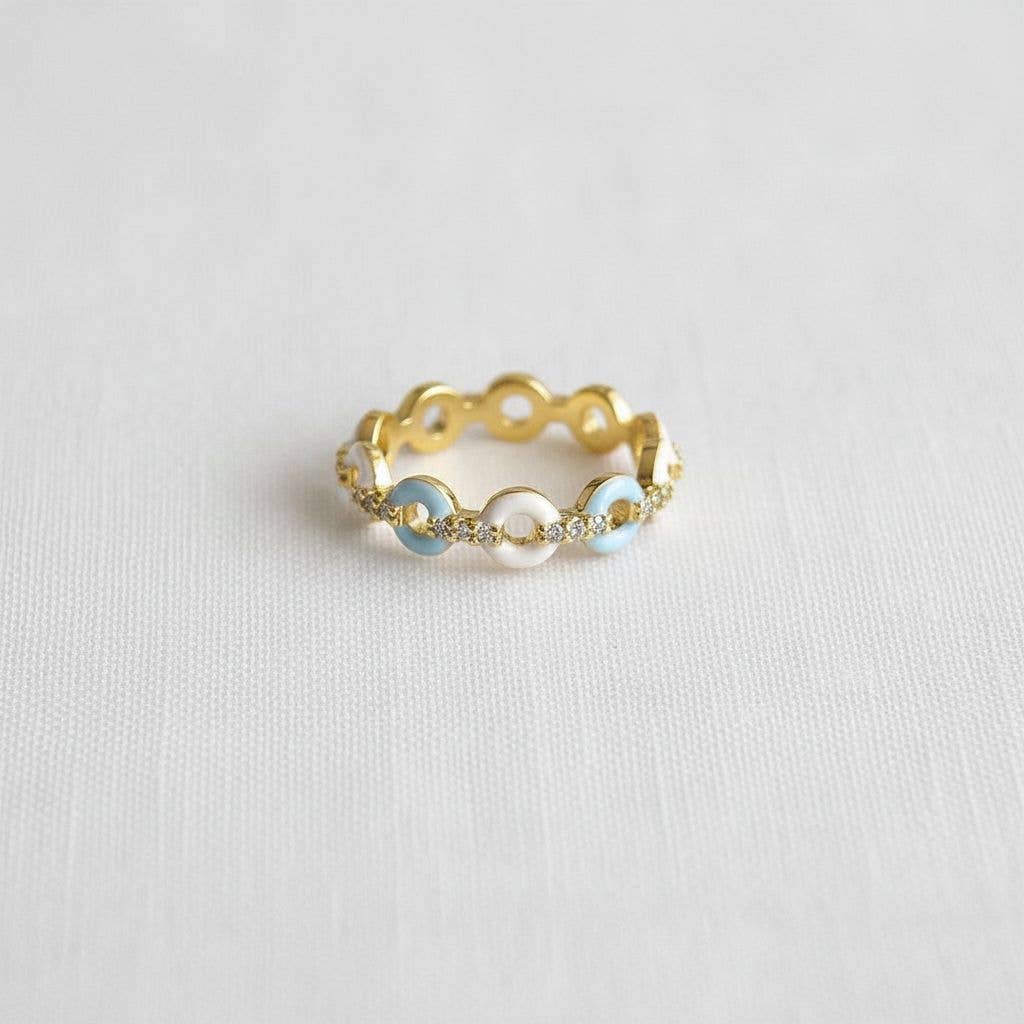 Ellemadera - Elegant Open Ring with Blue and White Accent