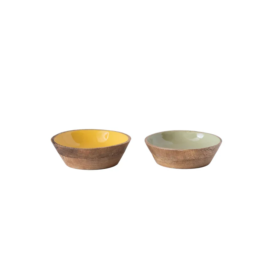 Enameled Mango Wood Bowl, 2 Colors