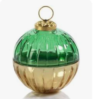 ETCHED GLASS ORNAMENT BALL SCENTED CANDLE-GRN