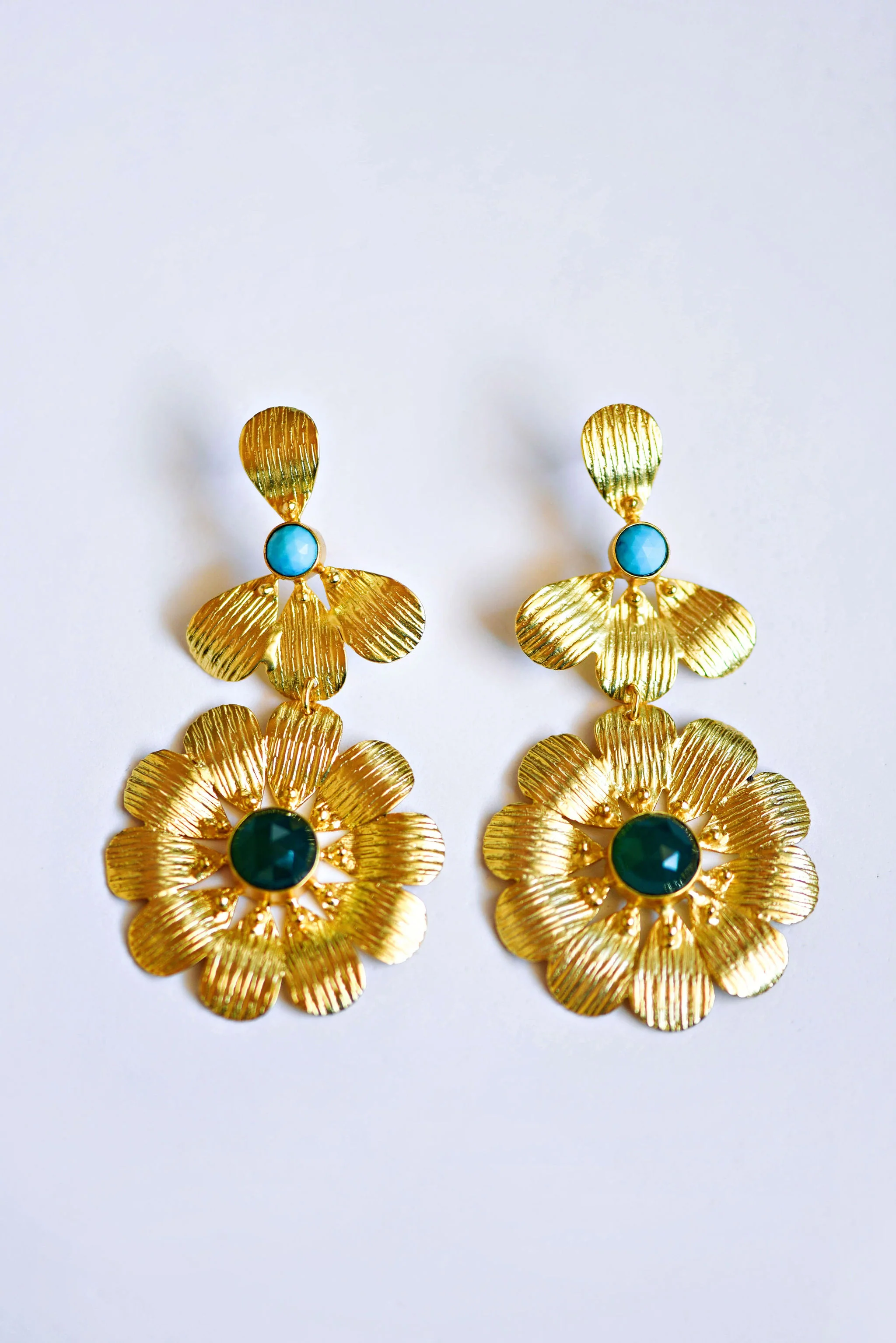 Farrah Floral Earrings Green/Turquoise