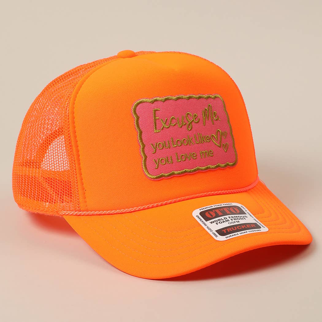 Fashion City - Excuse Me You Look Like You Love Me Letter Trucker Hat: White / ONE SIZE - Image 17
