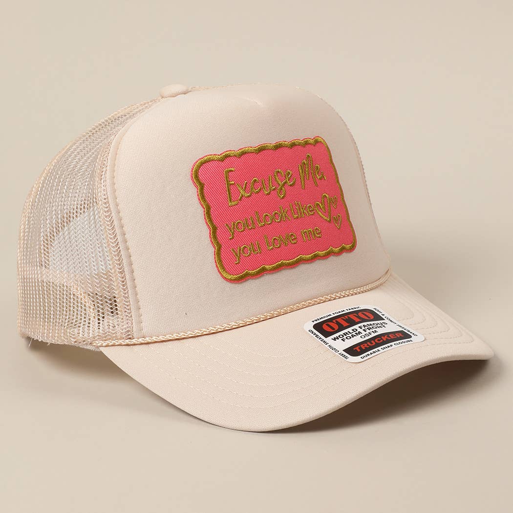 Fashion City - Excuse Me You Look Like You Love Me Letter Trucker Hat: White / ONE SIZE - Image 26