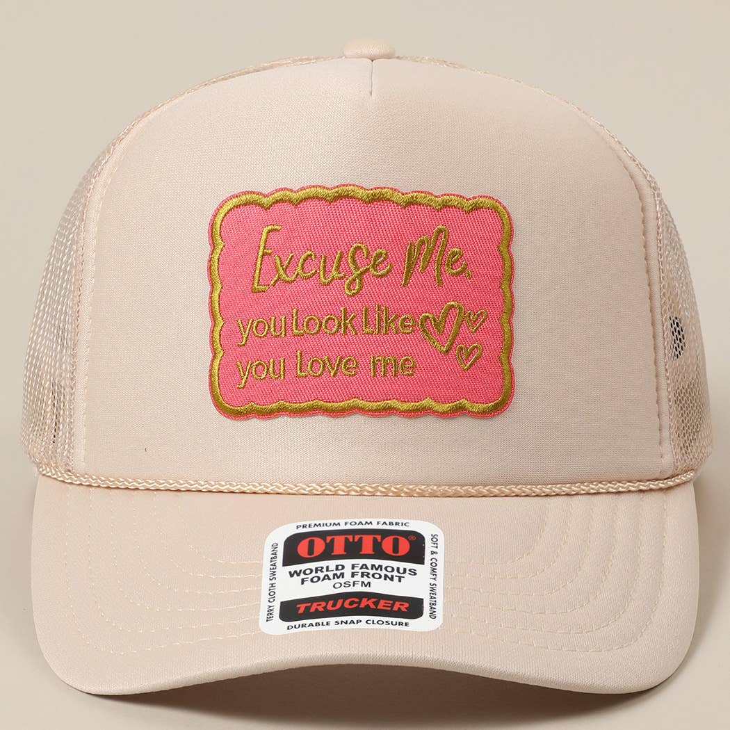 Fashion City - Excuse Me You Look Like You Love Me Letter Trucker Hat: White / ONE SIZE - Image 4