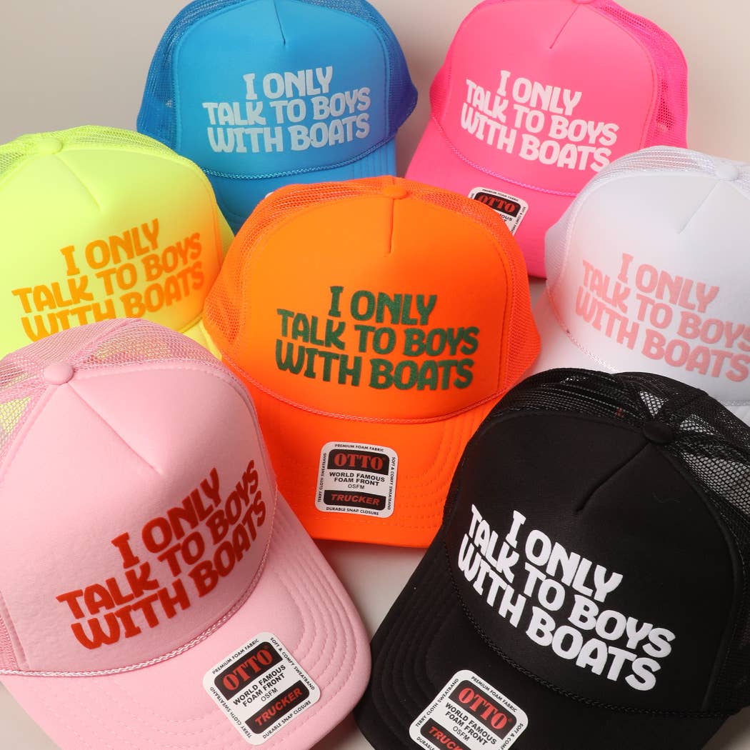Fashion City - I Only Talk To Boys With Boats Text Mesh Back Cap: NEON ORANGE / ONE SIZE - Image 2