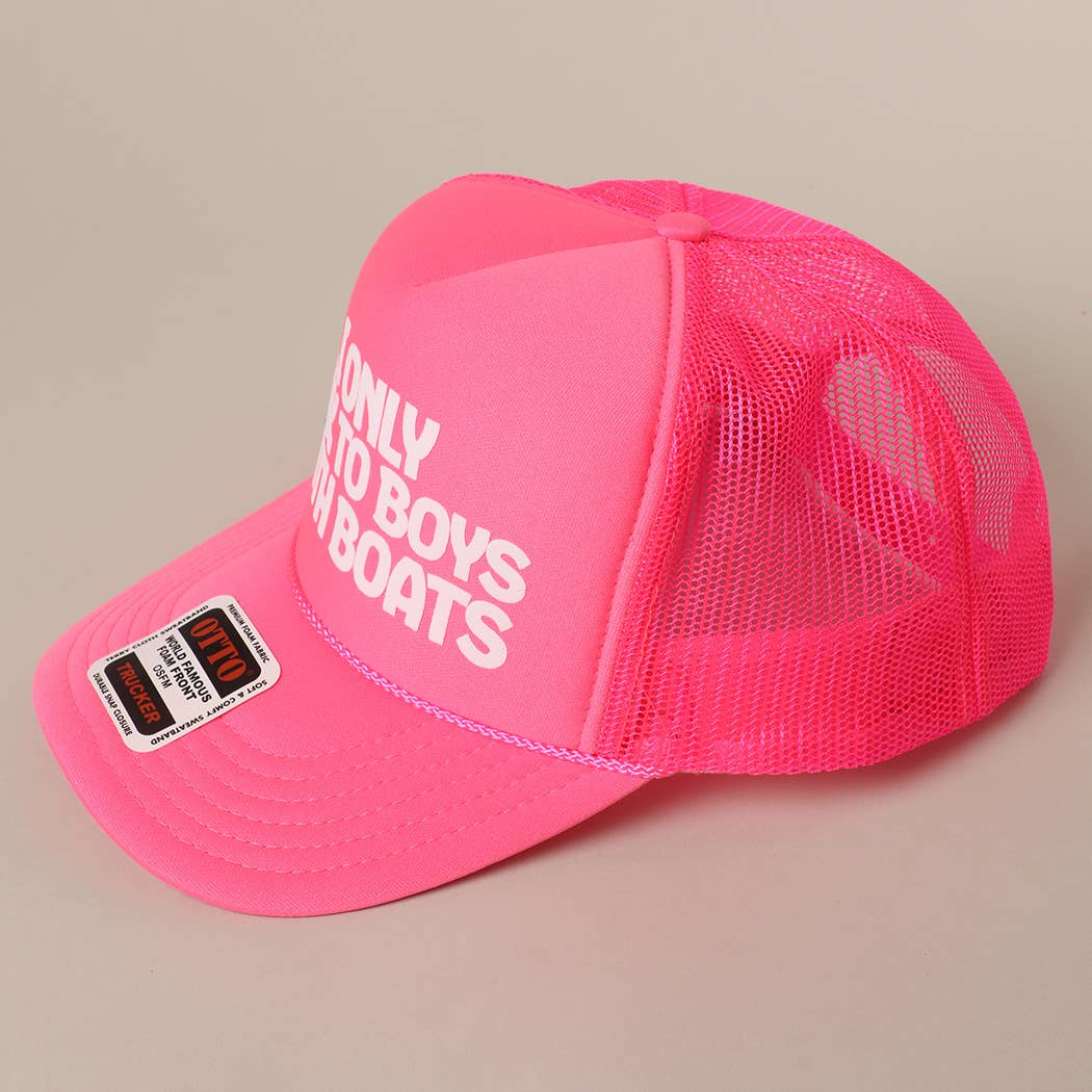 Fashion City - I Only Talk To Boys With Boats Text Mesh Back Cap: NEON ORANGE / ONE SIZE - Image 26