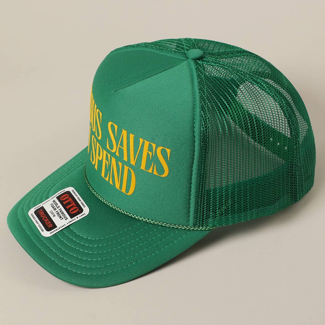 Fashion City - JESUS SAVES I SPEND Text Mesh Back Trucker Hat: Pink / ONE SIZE - Image 17