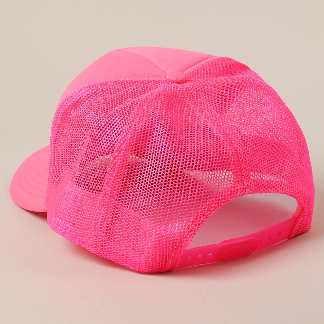 Fashion City - JESUS SAVES I SPEND Text Mesh Back Trucker Hat: Pink / ONE SIZE - Image 24