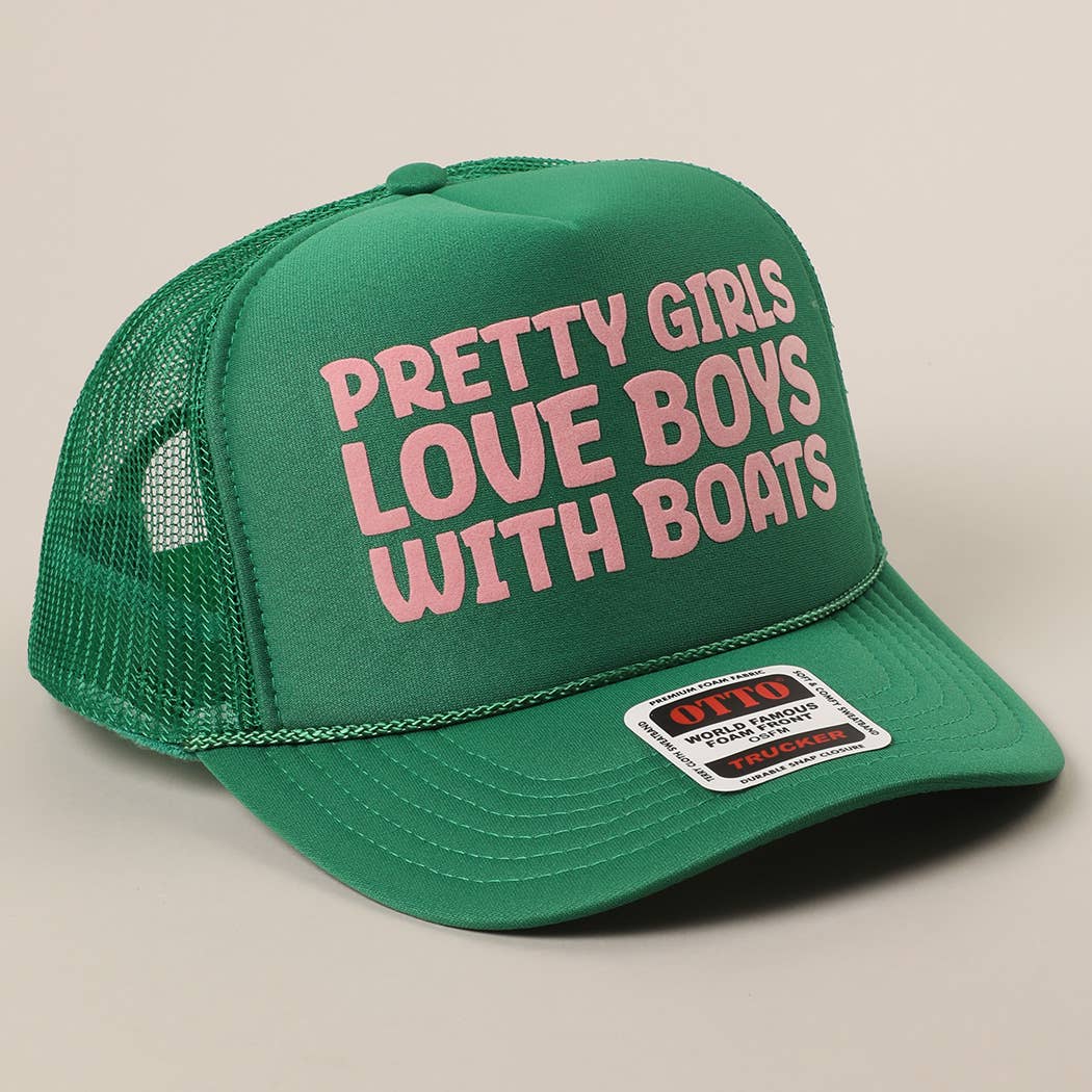 Fashion City - Pretty Girls Love Boys With Boats Text Print Mesh Back Cap: Pink / ONE SIZE - Image 17