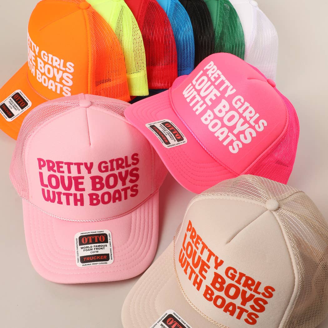 Fashion City - Pretty Girls Love Boys With Boats Text Print Mesh Back Cap: Pink / ONE SIZE - Image 2