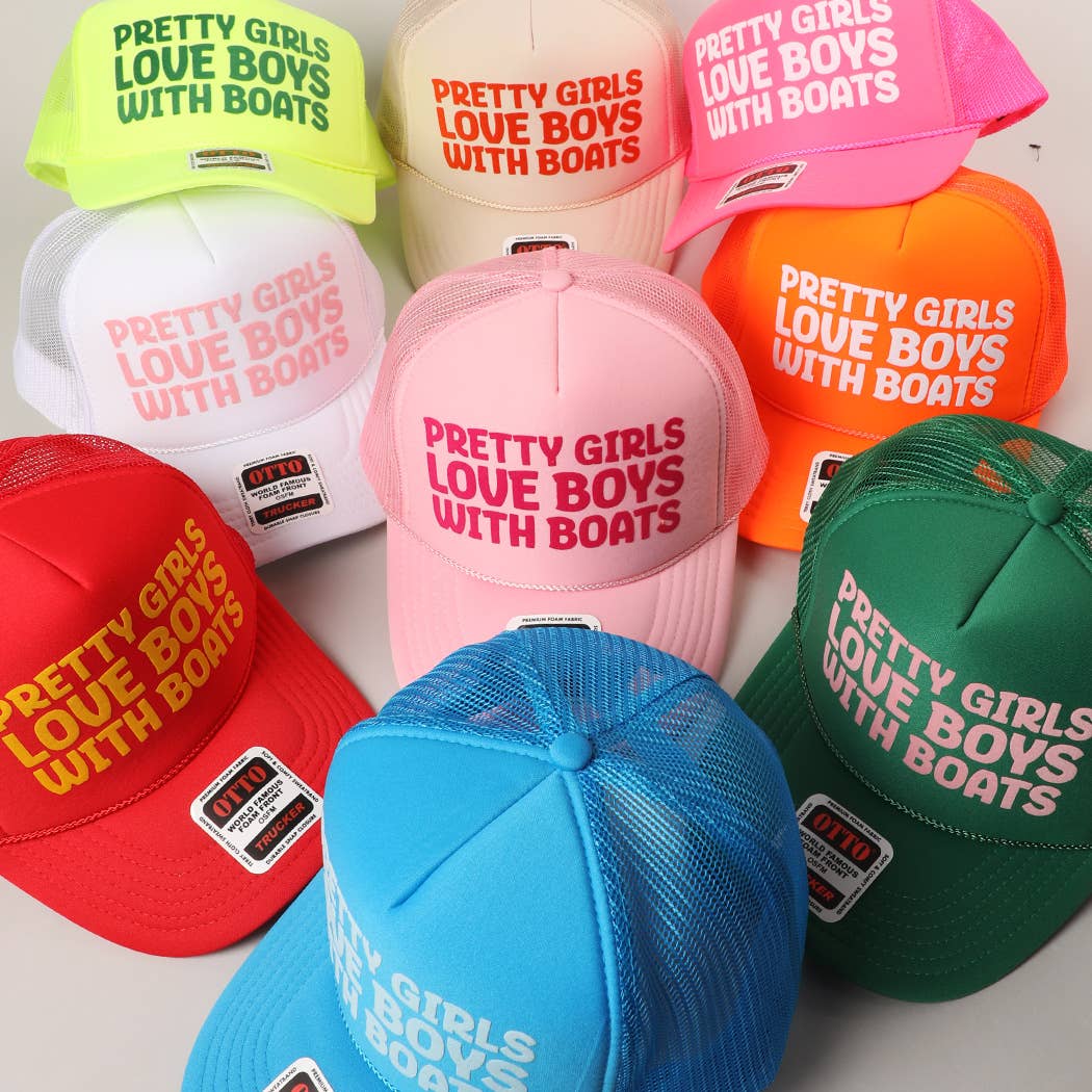 Fashion City - Pretty Girls Love Boys With Boats Text Print Mesh Back Cap: Pink / ONE SIZE - Image 4