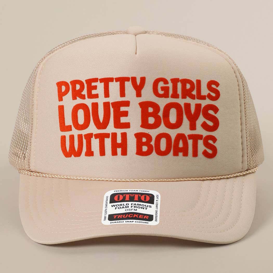 Fashion City - Pretty Girls Love Boys With Boats Text Print Mesh Back Cap: Pink / ONE SIZE - Image 5