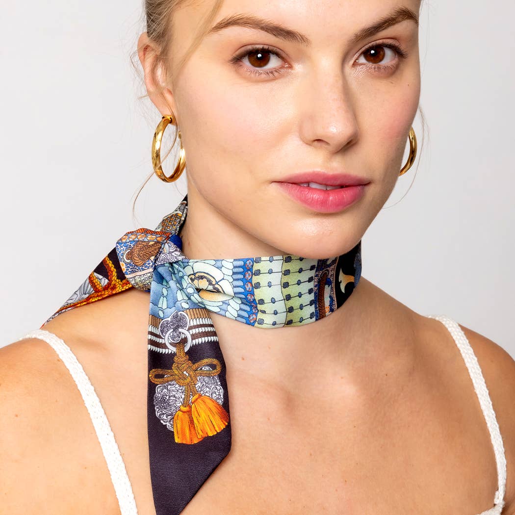 Fashion City - Tassel Pattern Print Light Weight Twilly Scarf : ORA / ONE SIZE - Image 8