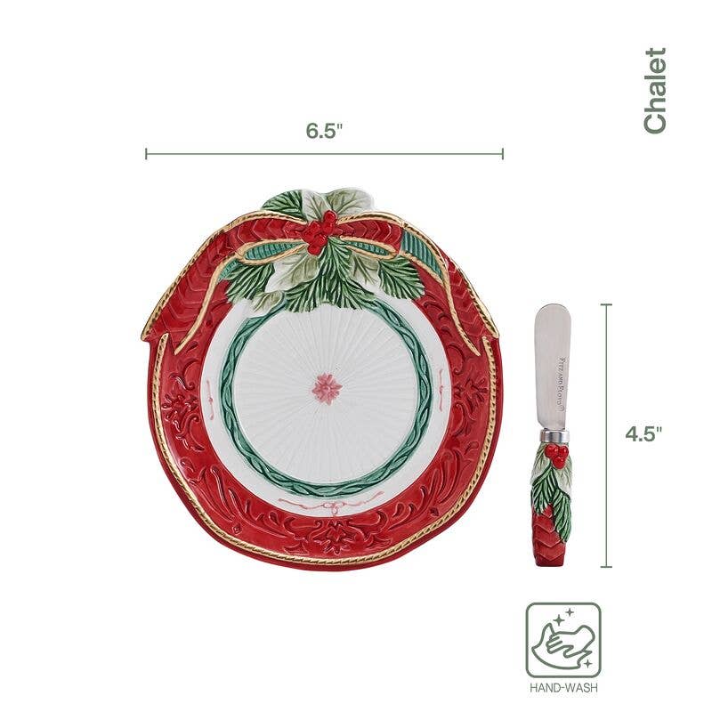Fitz and Floyd® Mikasa® Pfaltzgraff® - Fitz & Floyd Chalet Snack Plate/Spreader Gift Box Pkg: Earthenware / Holiday - Image 3