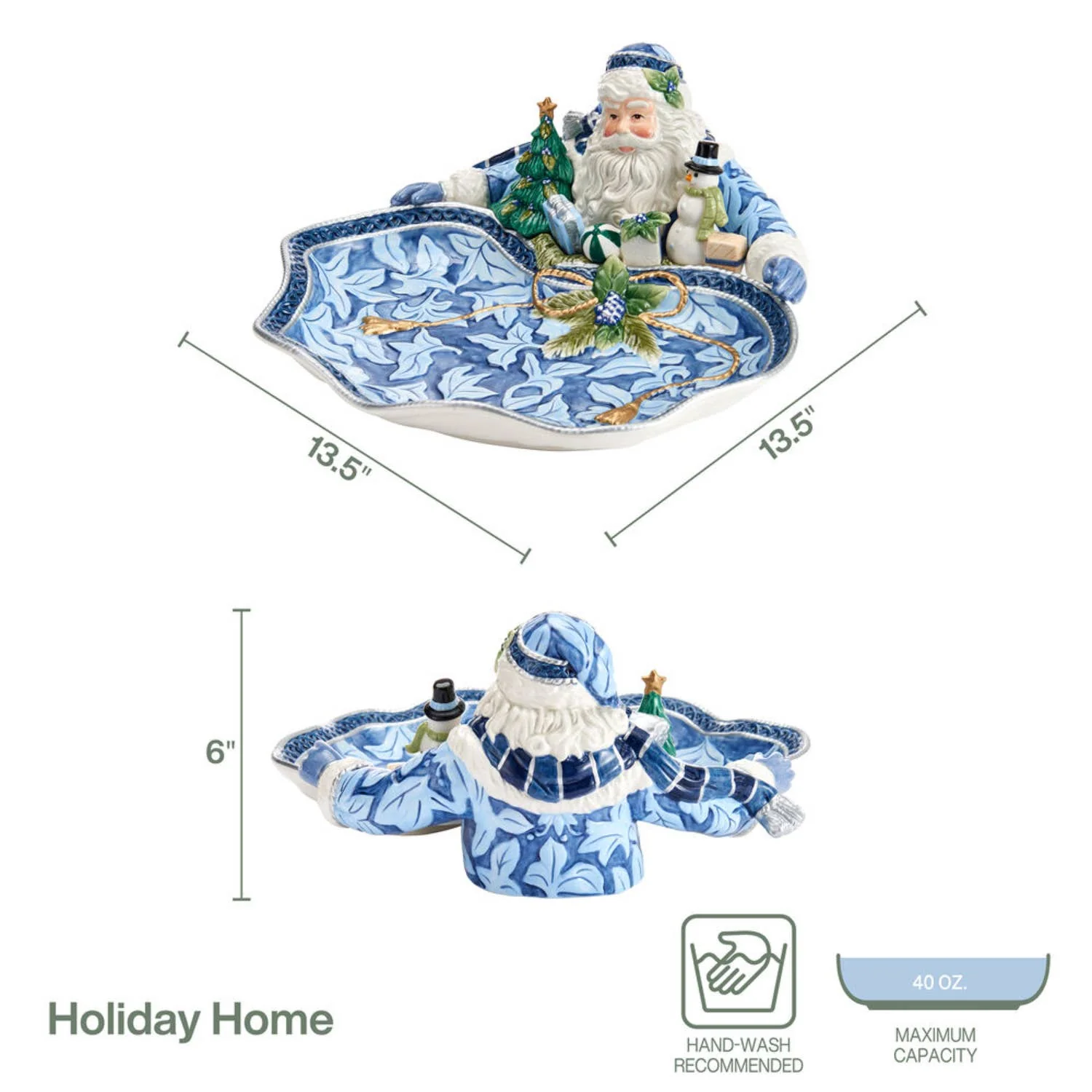 Fitz and Floyd® Mikasa® Pfaltzgraff® - Fitz & Floyd Holiday Hme Blue Santa Server Gift Box Pkg: Blue / Earthenware / Holiday - Image 4