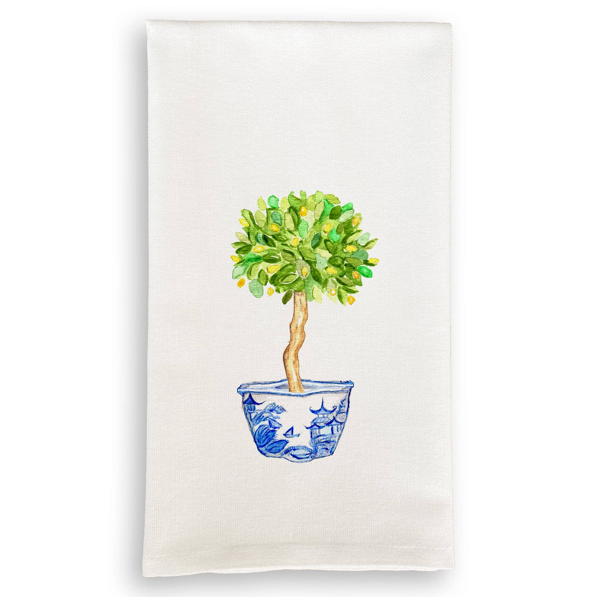 French Graffiti - Blue & White Bowl with Lemon Tree: Dishtowel