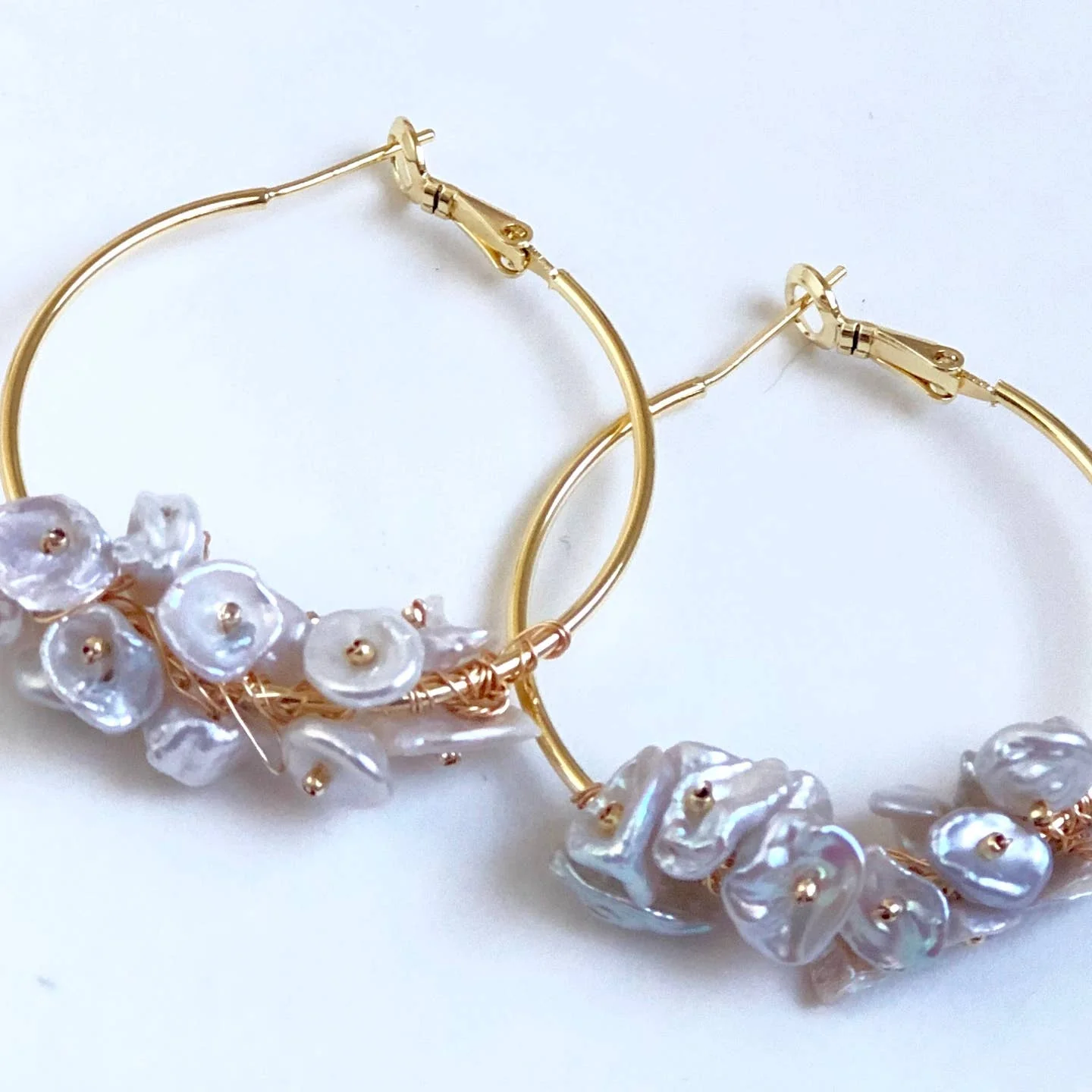 Freshwater Keshi Pearl Cluster Gold Plated Hoop Earrings