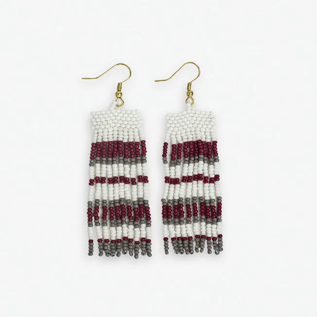 Gameday stripes bead fringe earrings gray, crimson