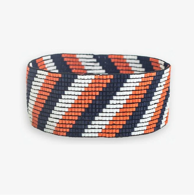 Gameday stripes beaded stretch bracelet navy, oran