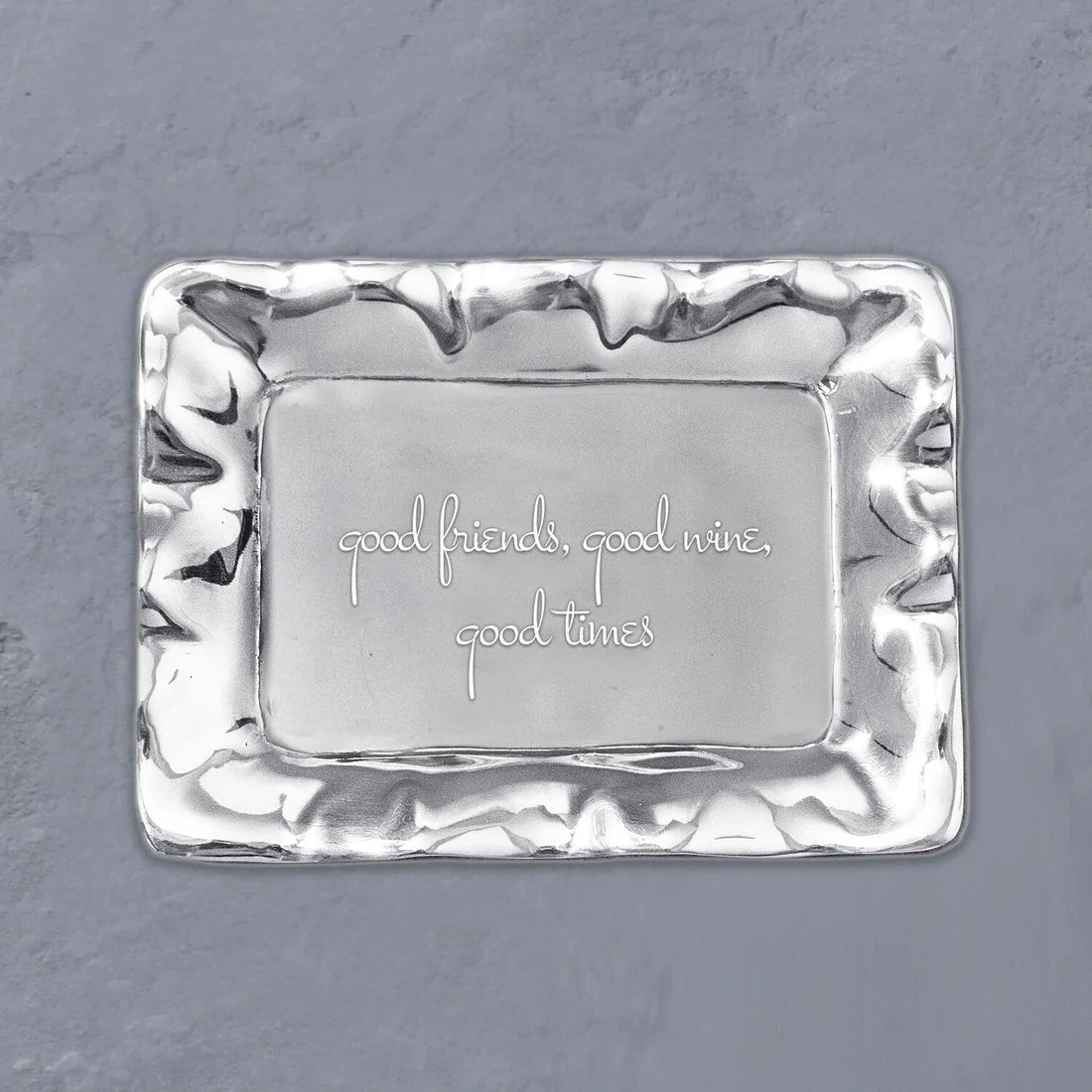 GIFTABLES Vento Rectangular Engraved Tray "good friends, good wine, good times"