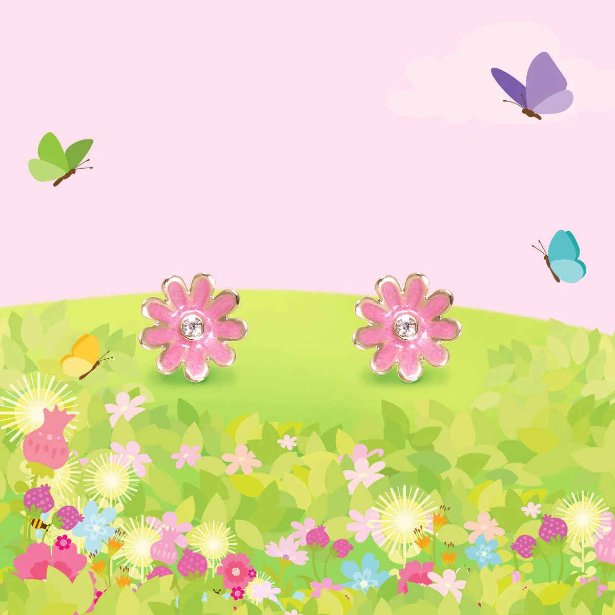 Girl Nation - Pink Daisy Cutie Stud Earrings