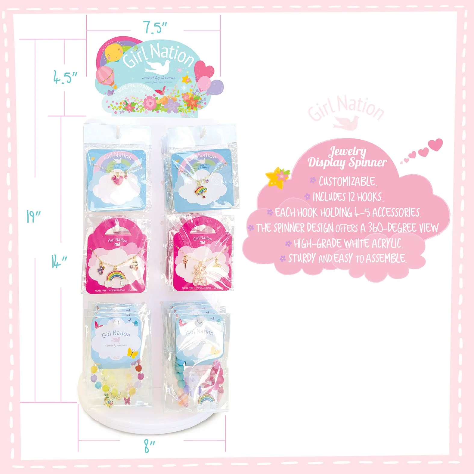 Girl Nation - White Acrylic Jewelry Display Spinner - Image 3