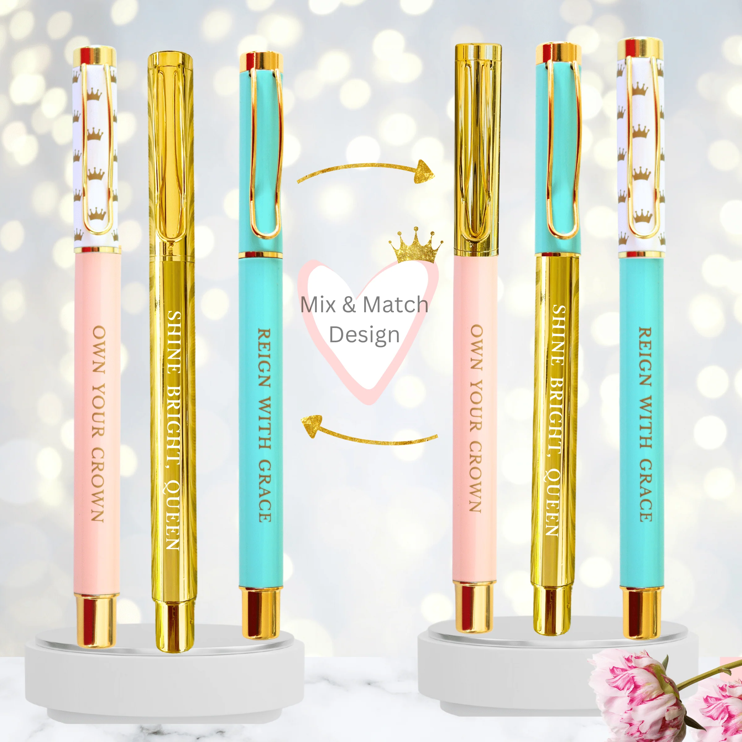 Girl Power 24/7 - Queen’s Heart Inspirational Metal Pen Set of 3 - Image 4