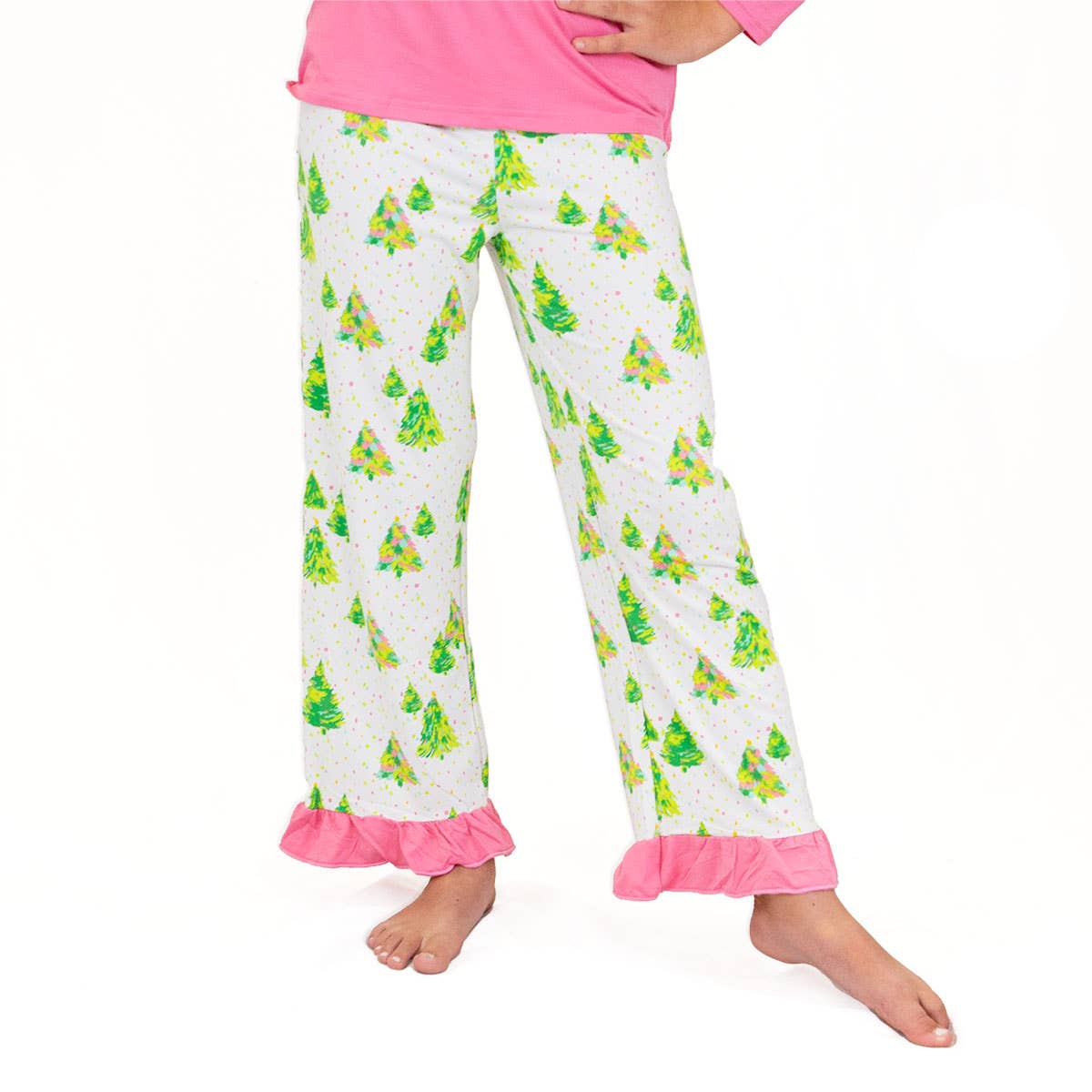 Large Girl's Celebration Tree Ruffle Sleep Pants