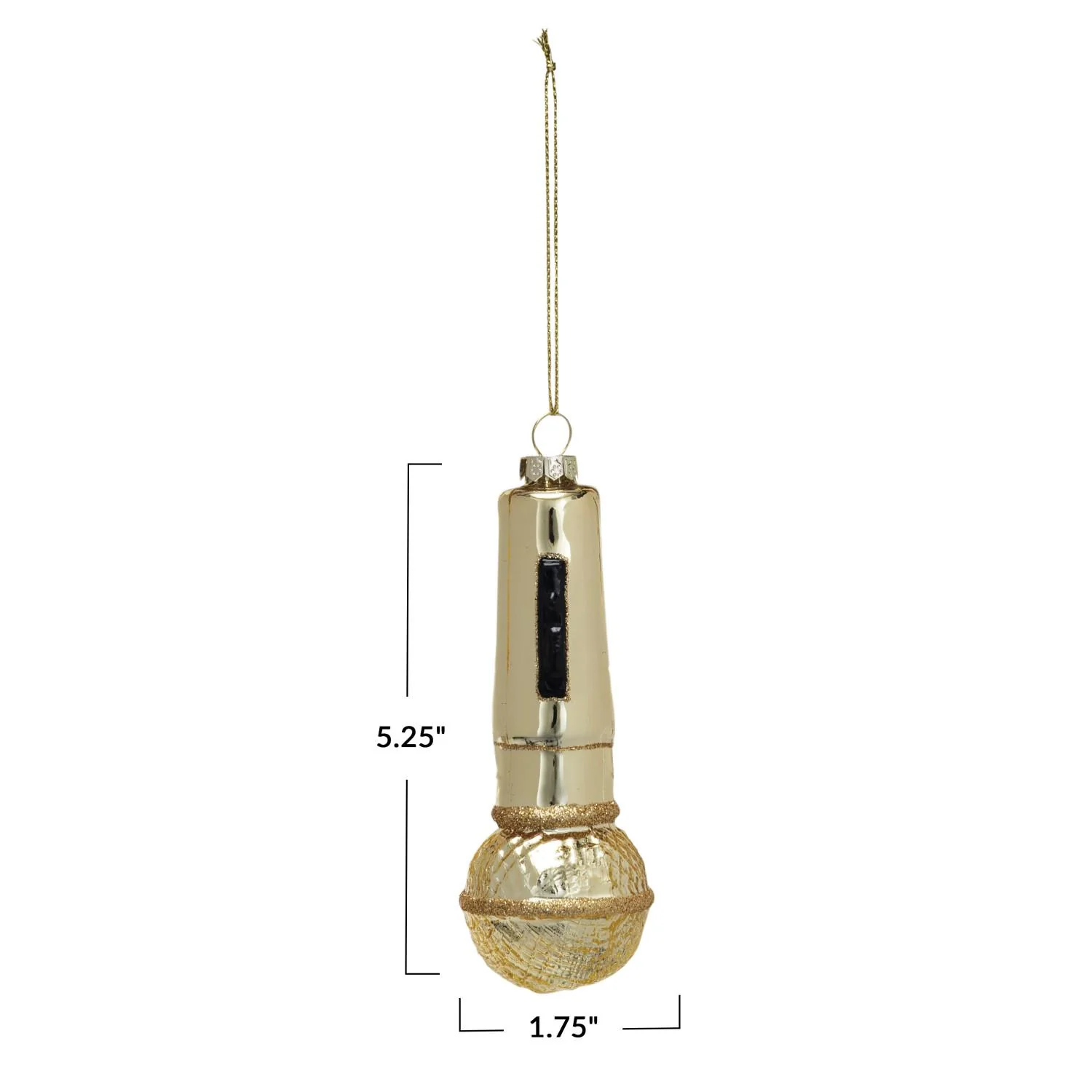 Glass Microphone Ornament w/ Glitter, Gold Finish - Image 2