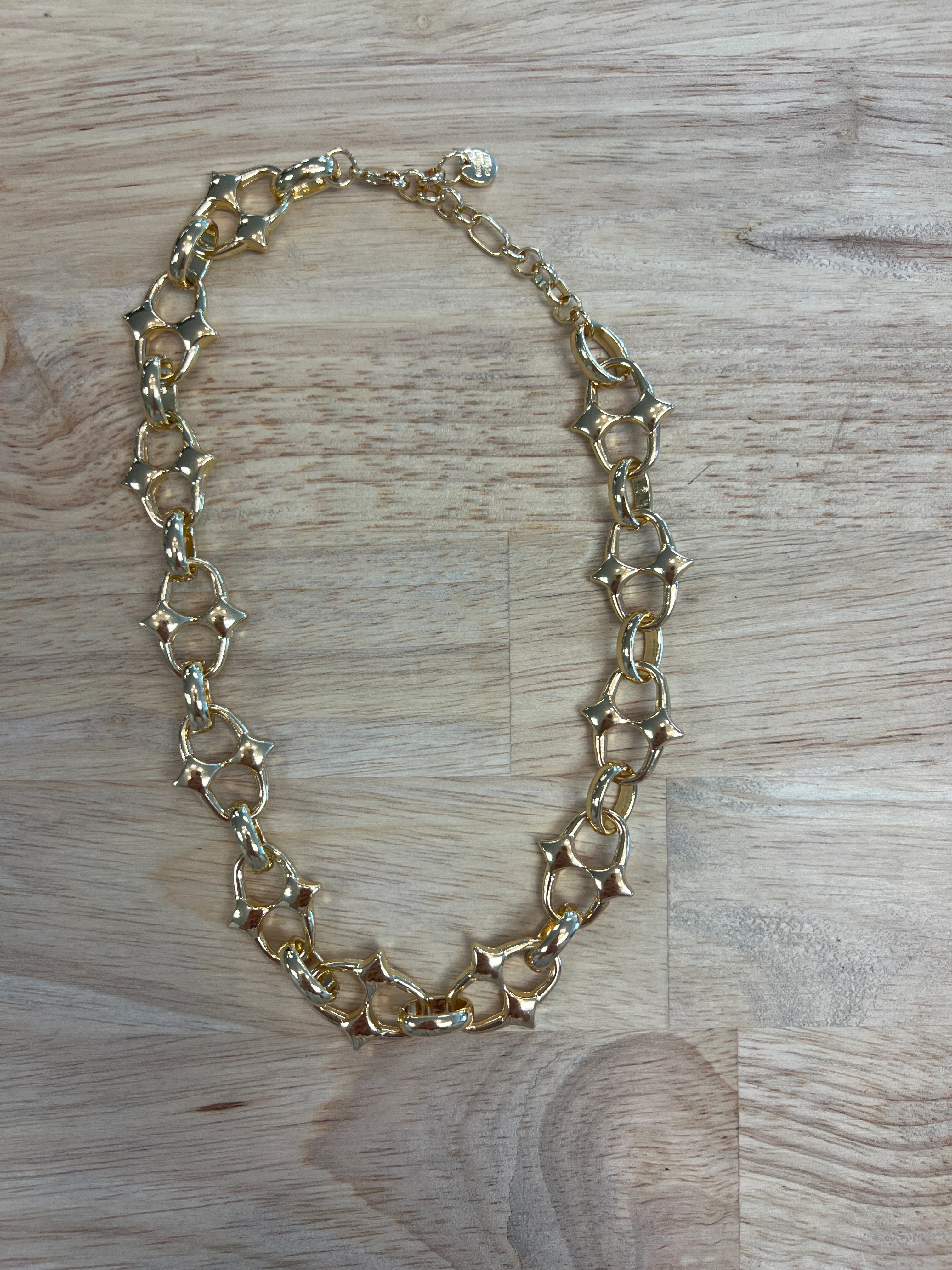 Gold-15" Large Oval Link Necklace with Spike Detail