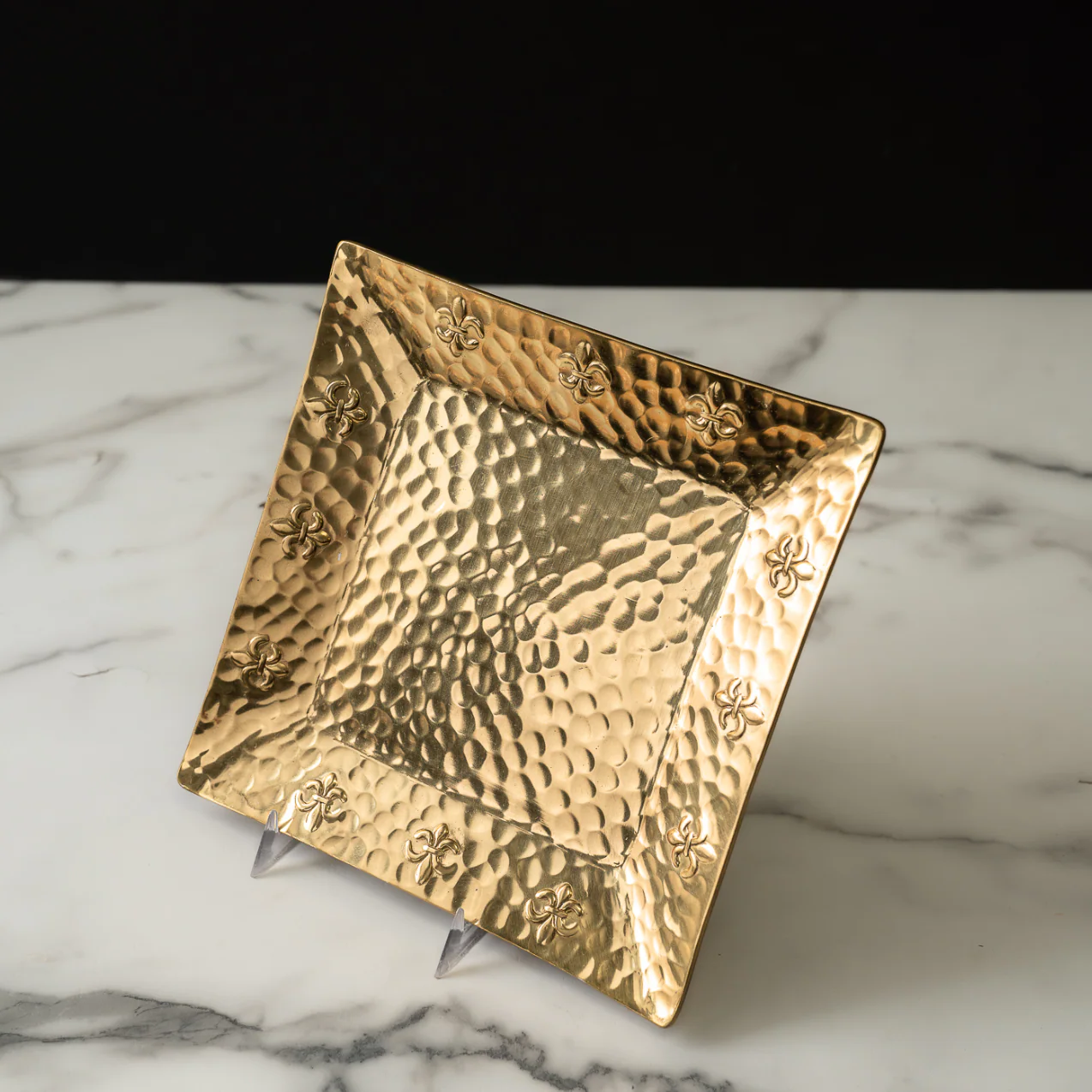 Gold Fleur-di-lis Hammered Square Tray