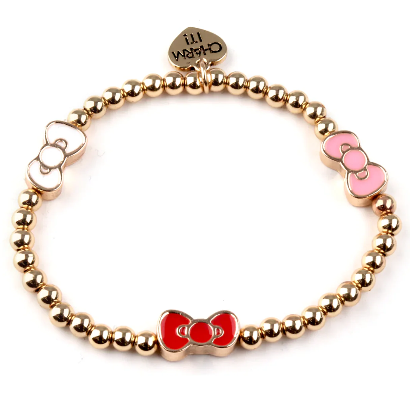 Gold Hello Kitty Bow Stretch Bead Bracelet