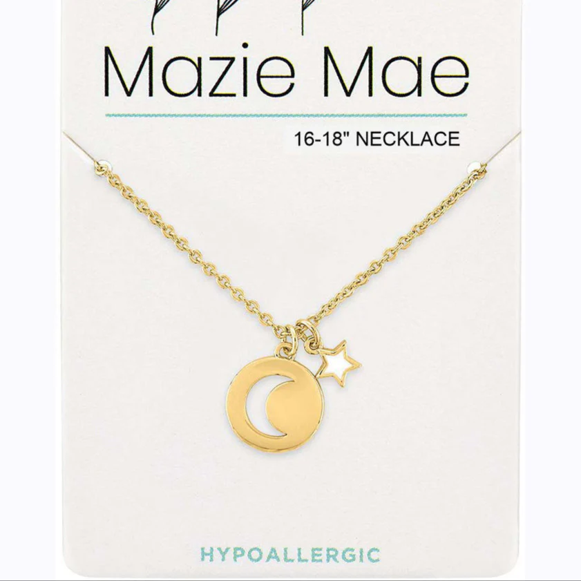 Gold Moon Pendant and Star Dangle Mazie Mae Necklace