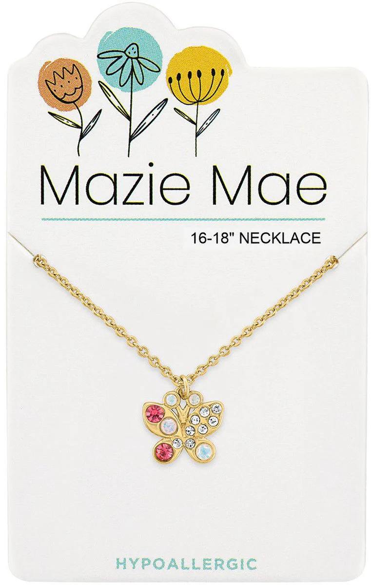 Gold Opal and Vintage Rose Butterfly Mazie Mae Necklace