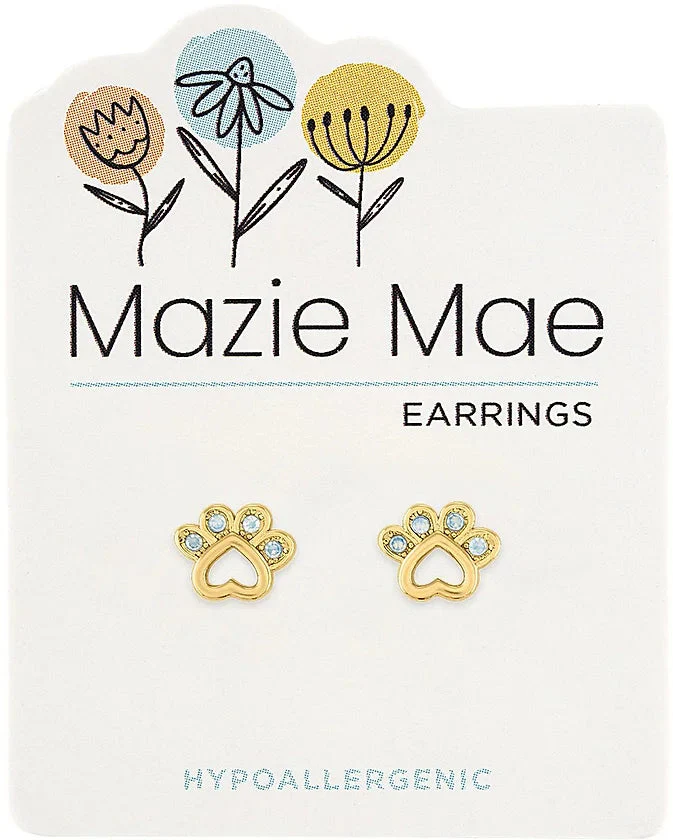 Gold Opal Paw Print Stud Mazie Mae Earrings