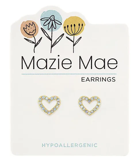 Gold Open White Opal Heart Stud Mazie Mae Earrings