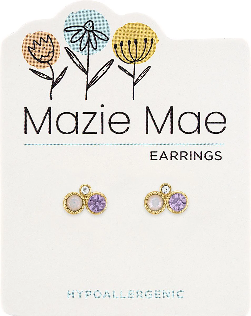 Gold Purple Trio Stud Mazie Mae Earrings