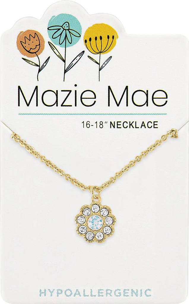 Gold White Opal CZ Flower Mazie Mae Necklace
