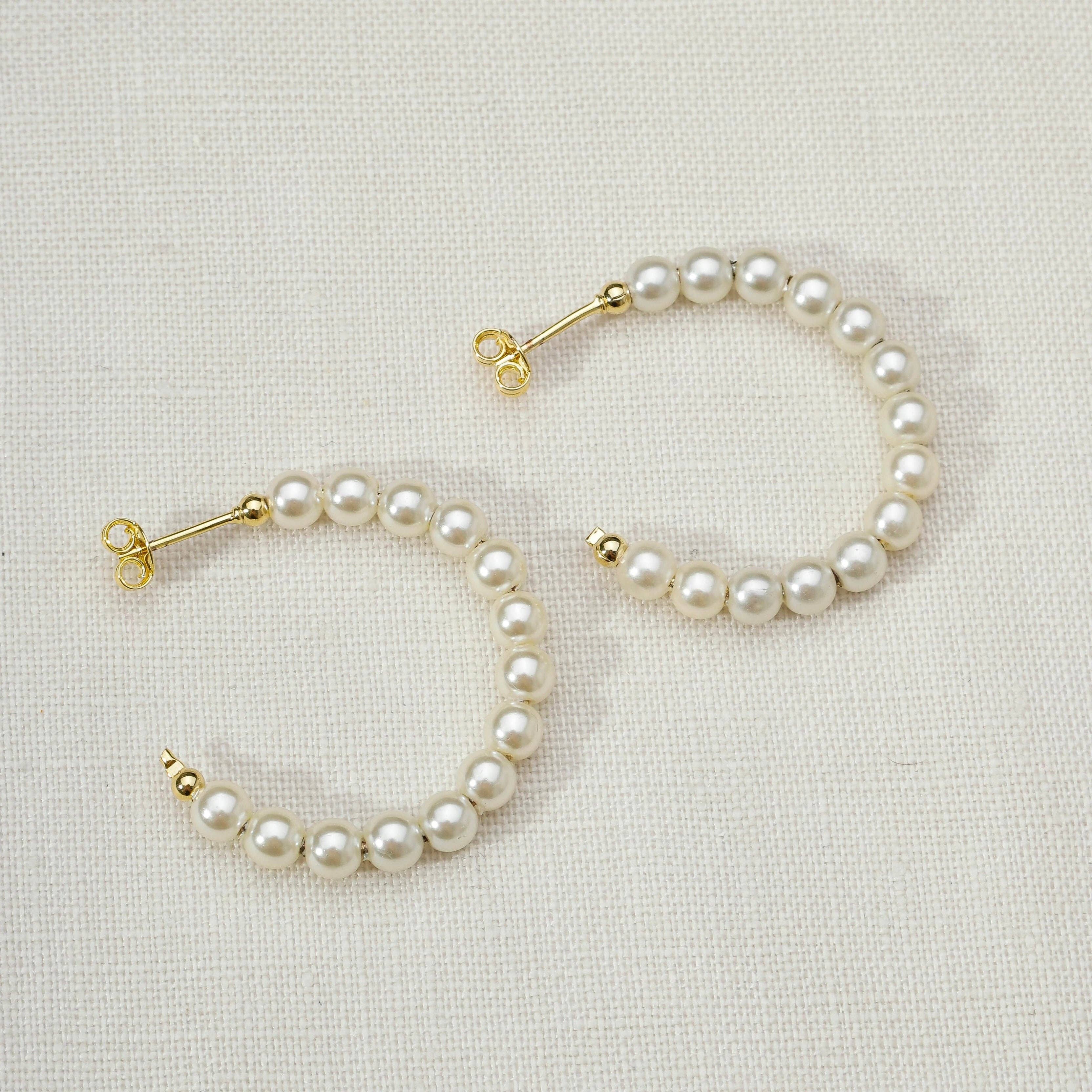 GoldFi - 18k Gold Filled 35 mm Simulated Beaded Pearl C-Hoop - Image 3