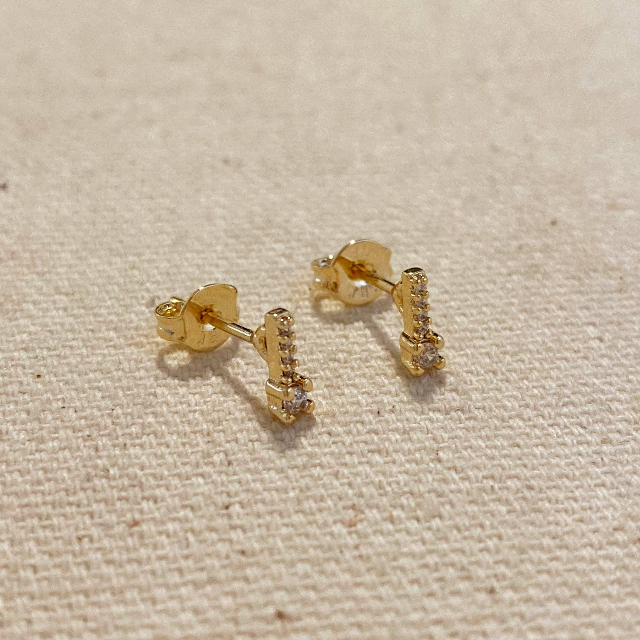 GoldFi - 18k Gold Filled Bar Stud Earrings With Micro Cubic Zirconia Stones