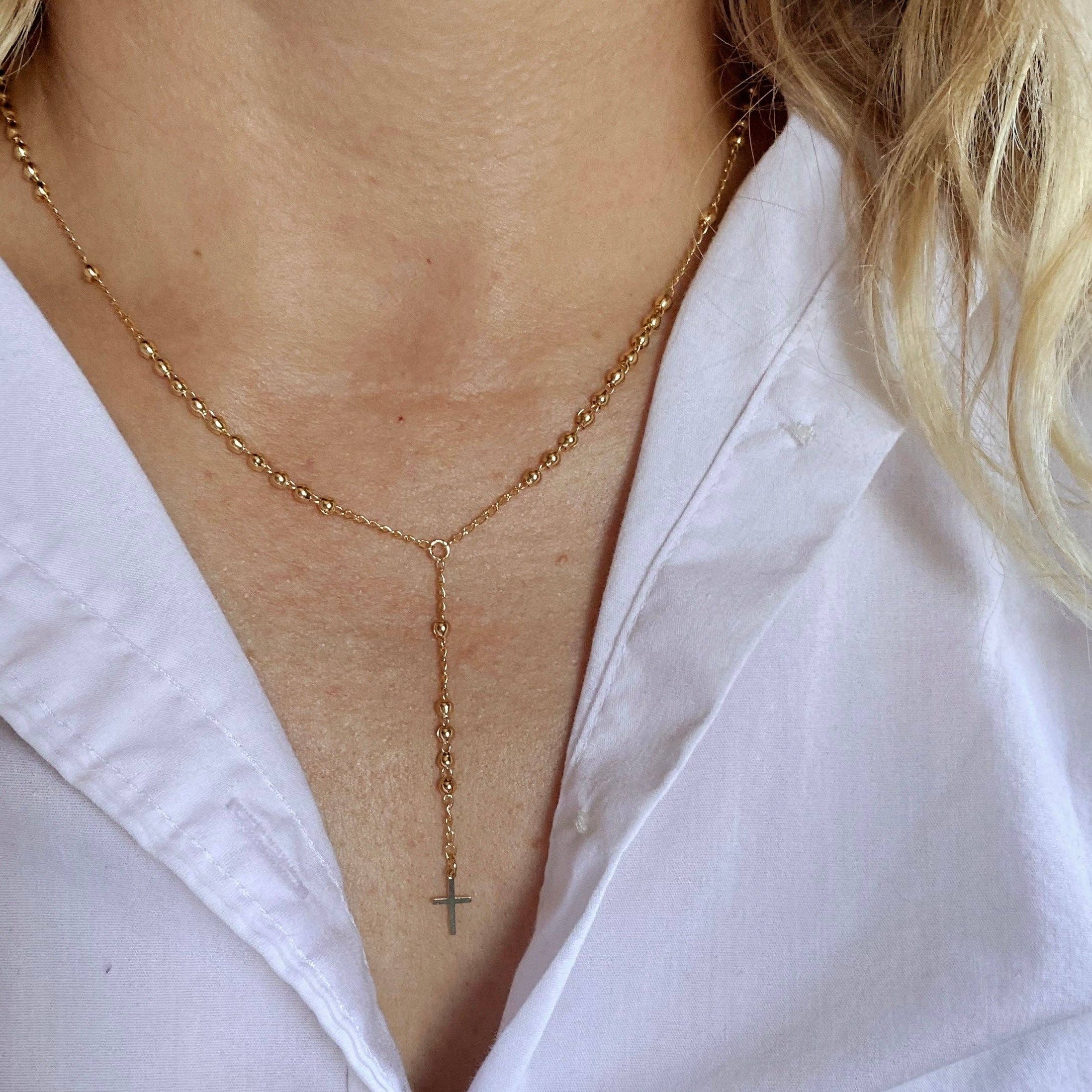 GoldFi - 18k Gold Filled Simple Cross Rosary Necklace - Image 2