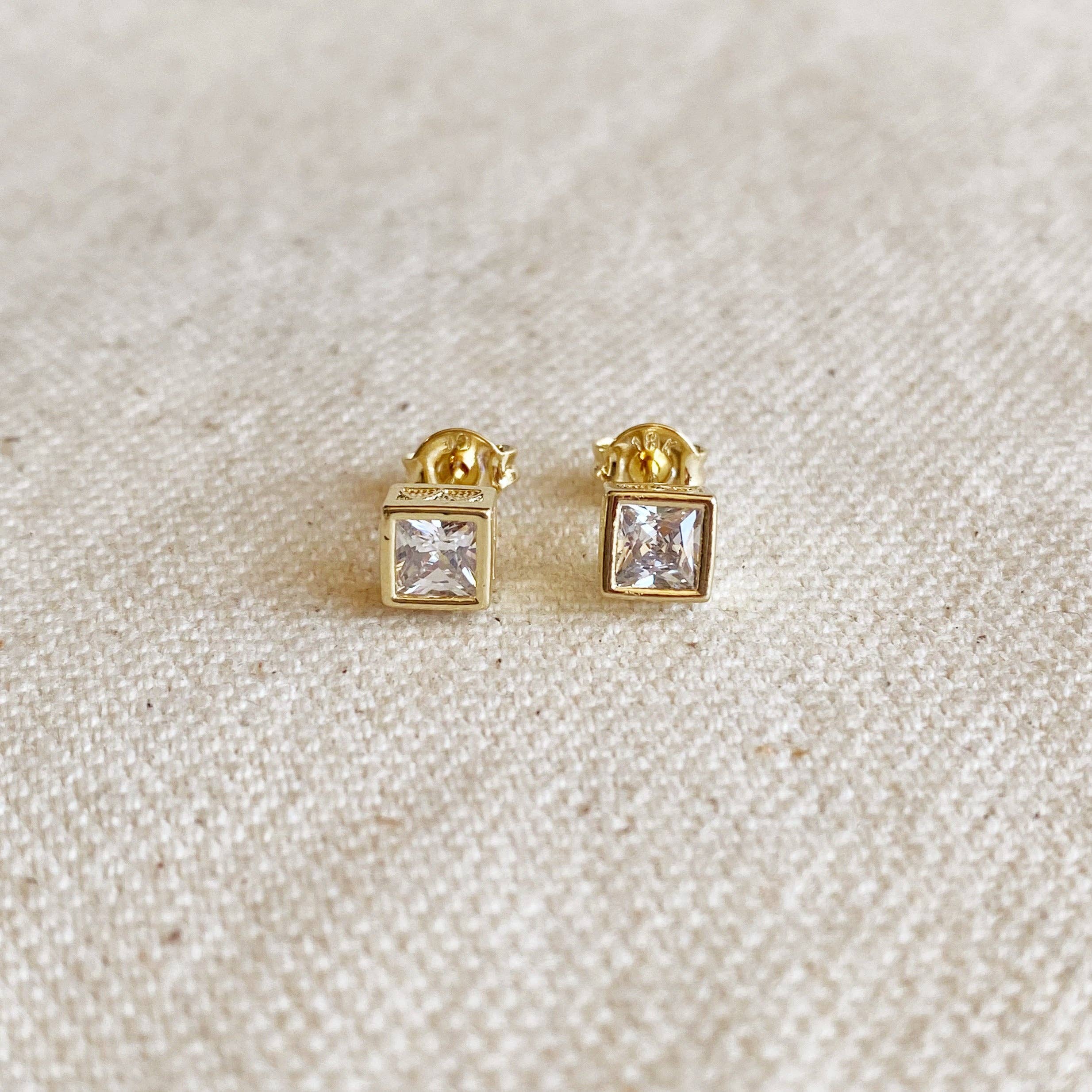 GoldFi - 18k Gold Filled Squared Stud Earring With Detailed Bezel