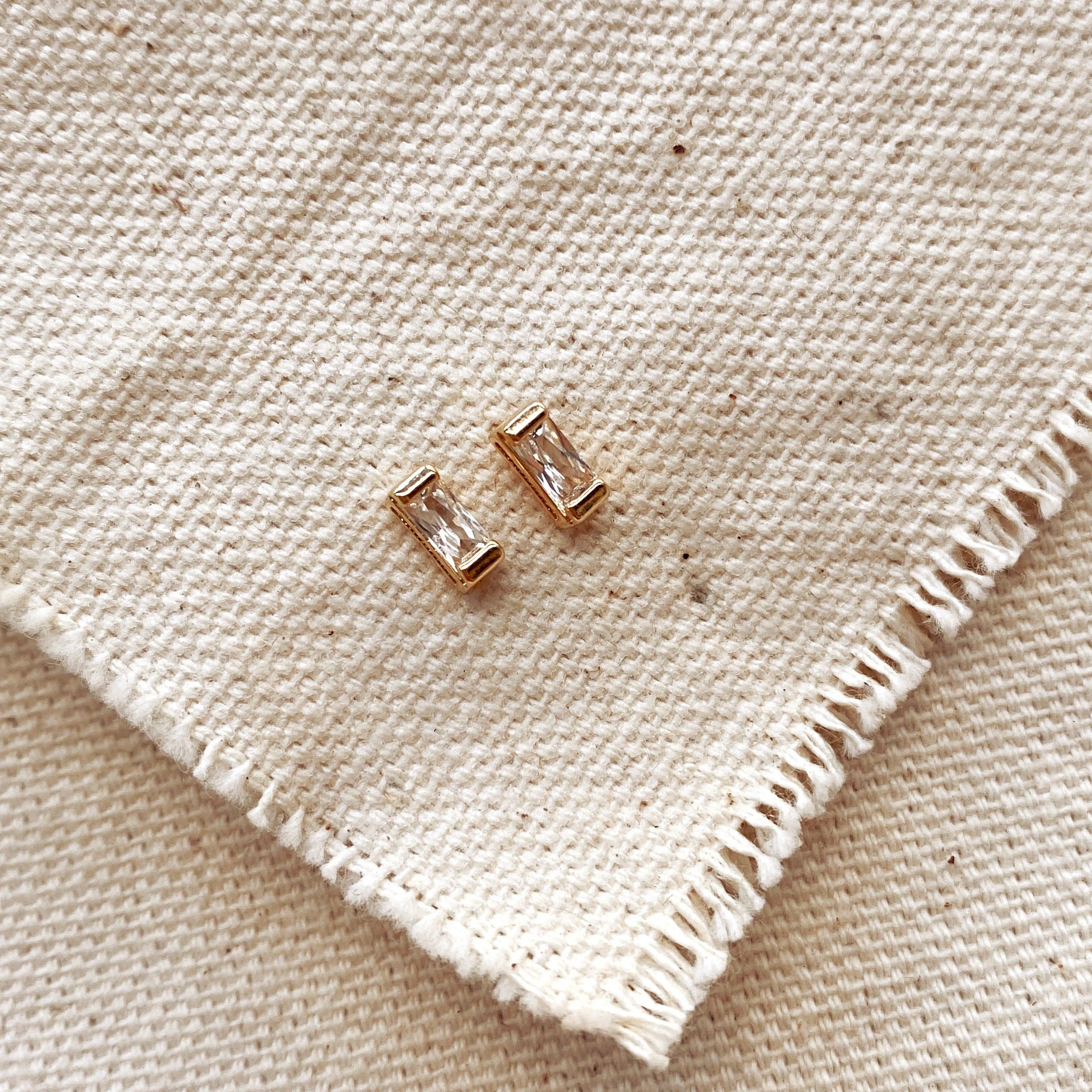 GoldFi - Cubic Zirconia Baguette Stud Earrings In Gold Filled