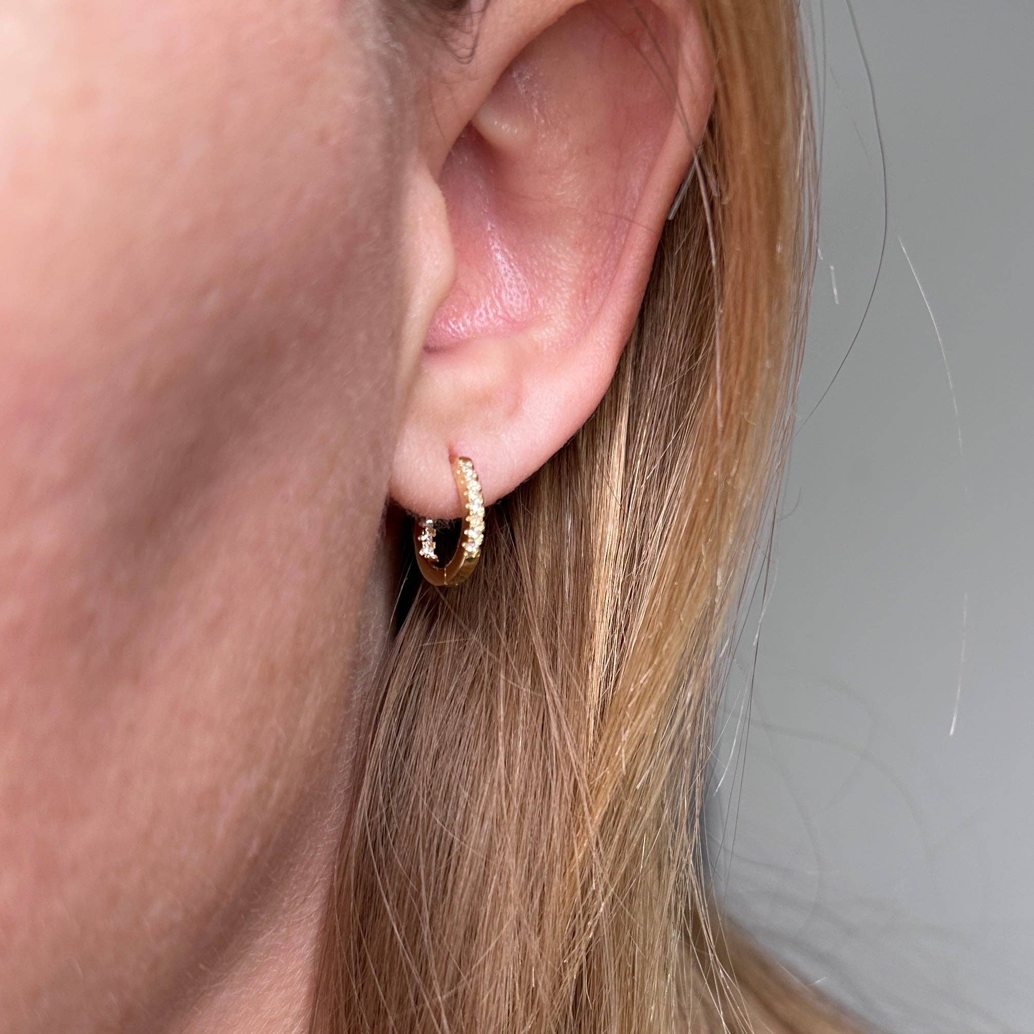 GoldFi - U Shape In & Out CZ Clicker Hoop Earrings: 15mm - Image 6