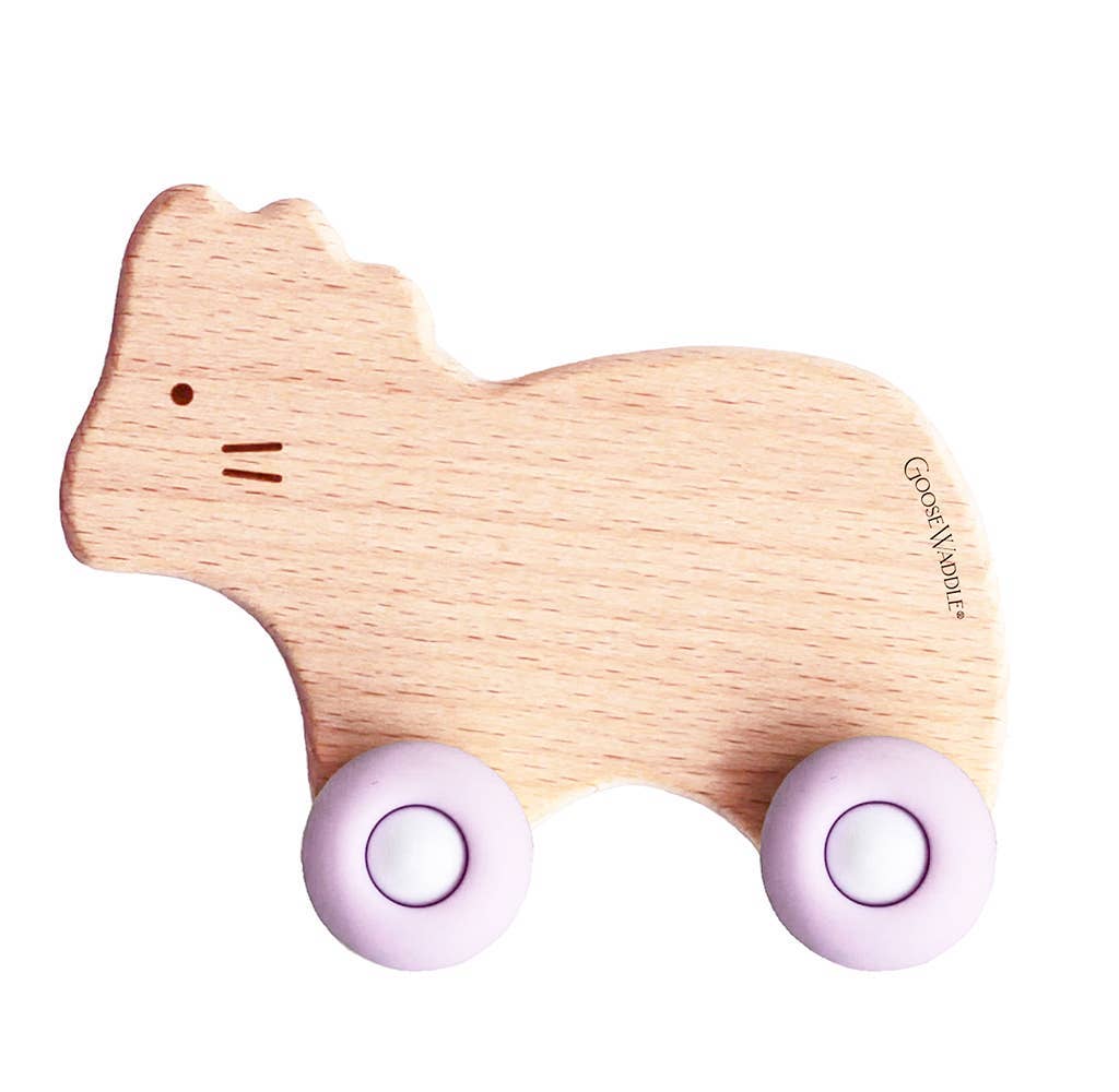 GooseWaddle + Pello - Silicone + Wood Teether with Wheels: Kitty/Pinky Wheels - Image 3