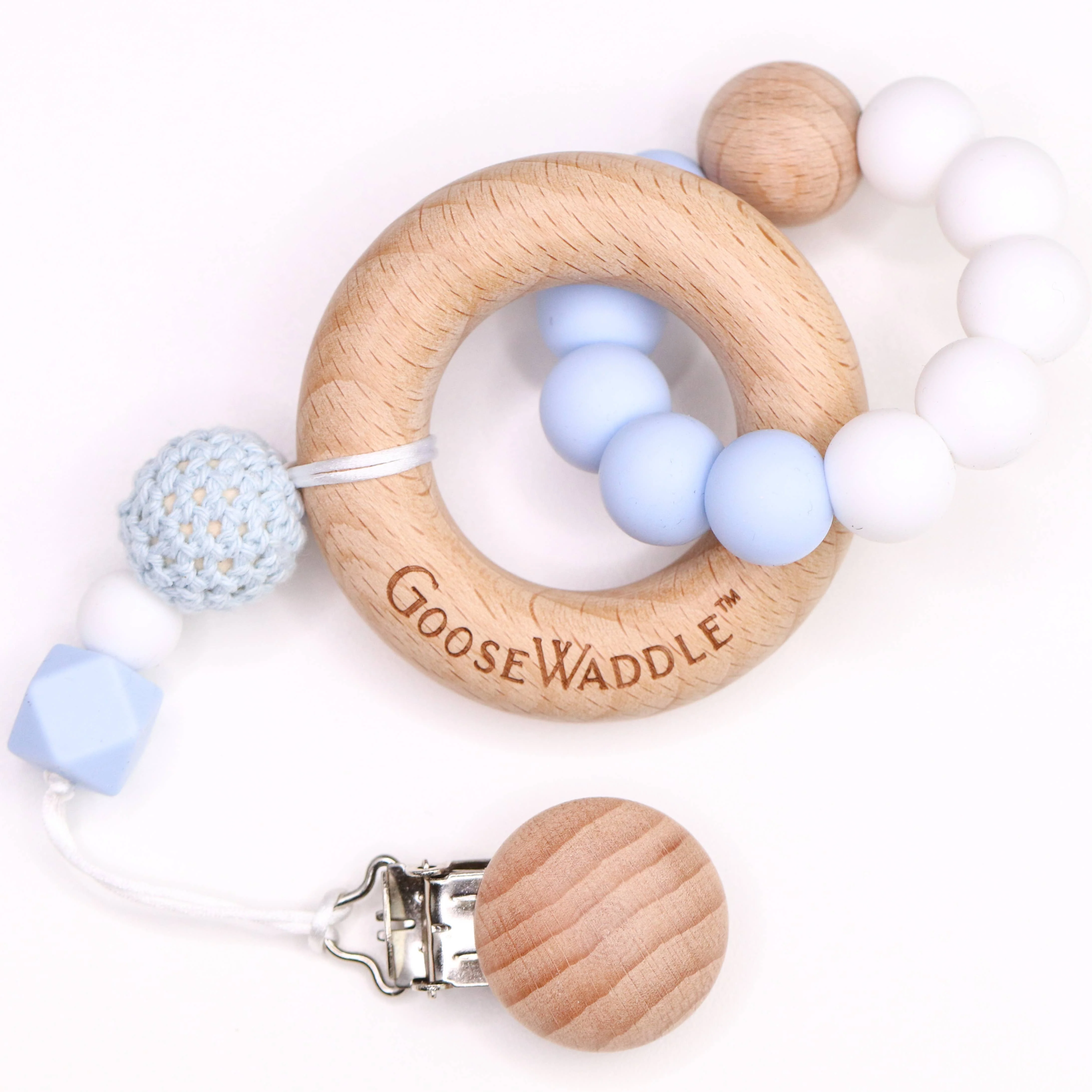 GooseWaddle + Pello - Wooden and Silicone Teether - Blue - Image 2