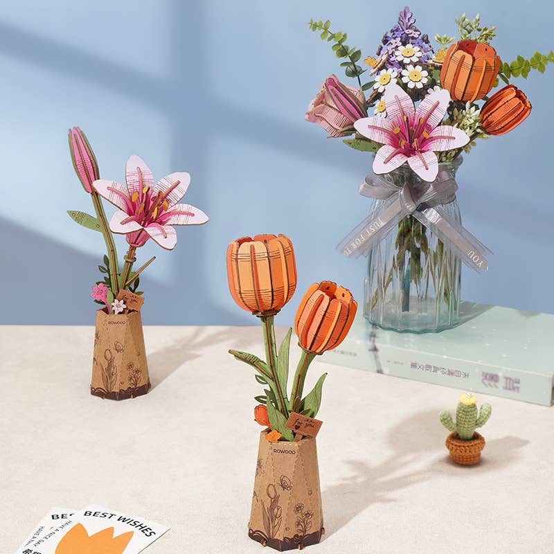 Hands Craft - 3D Wooden Flower Puzzle: Pink Lilly - Image 3