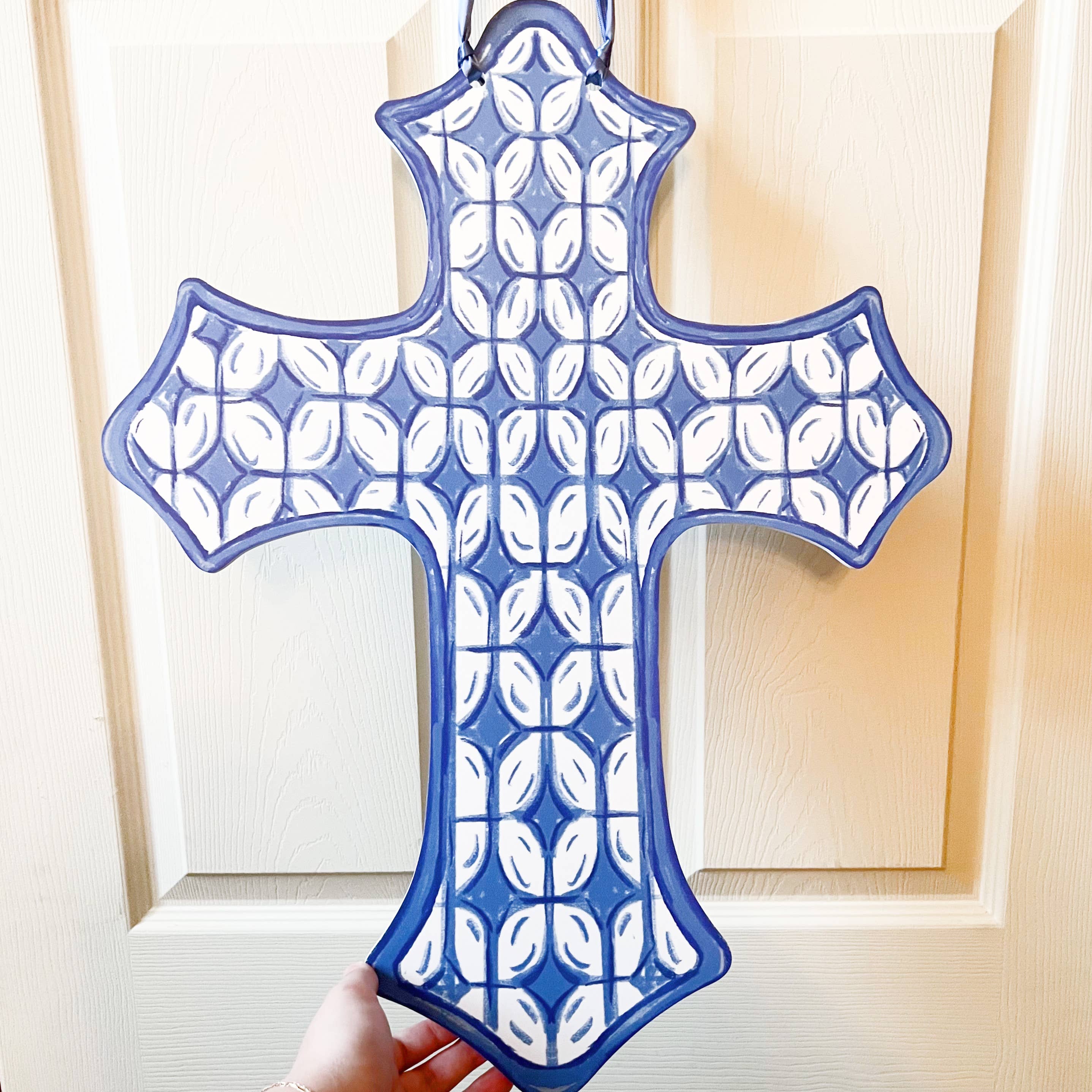 Home Malone - Blue Cross Door Hanger Grandmillenial Lattice Pattern Decor - Image 2