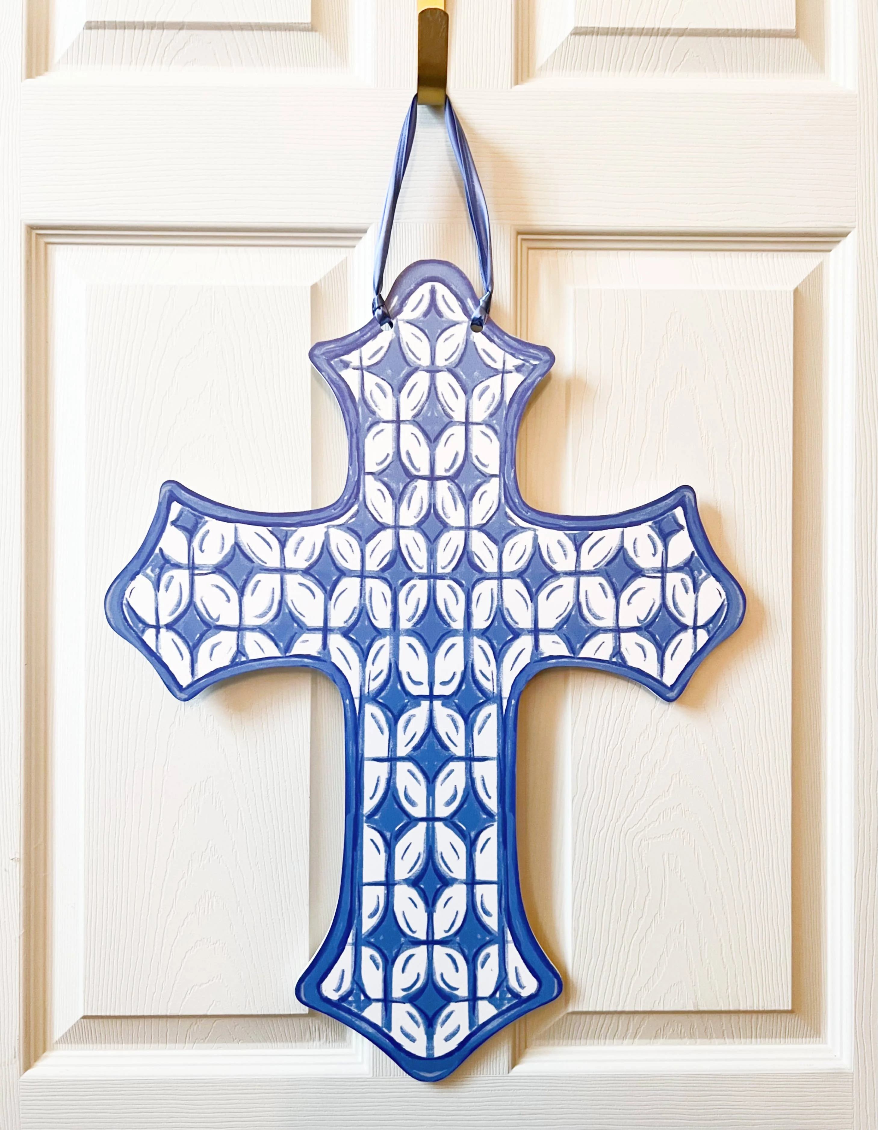 Home Malone - Blue Cross Door Hanger Grandmillenial Lattice Pattern Decor - Image 4