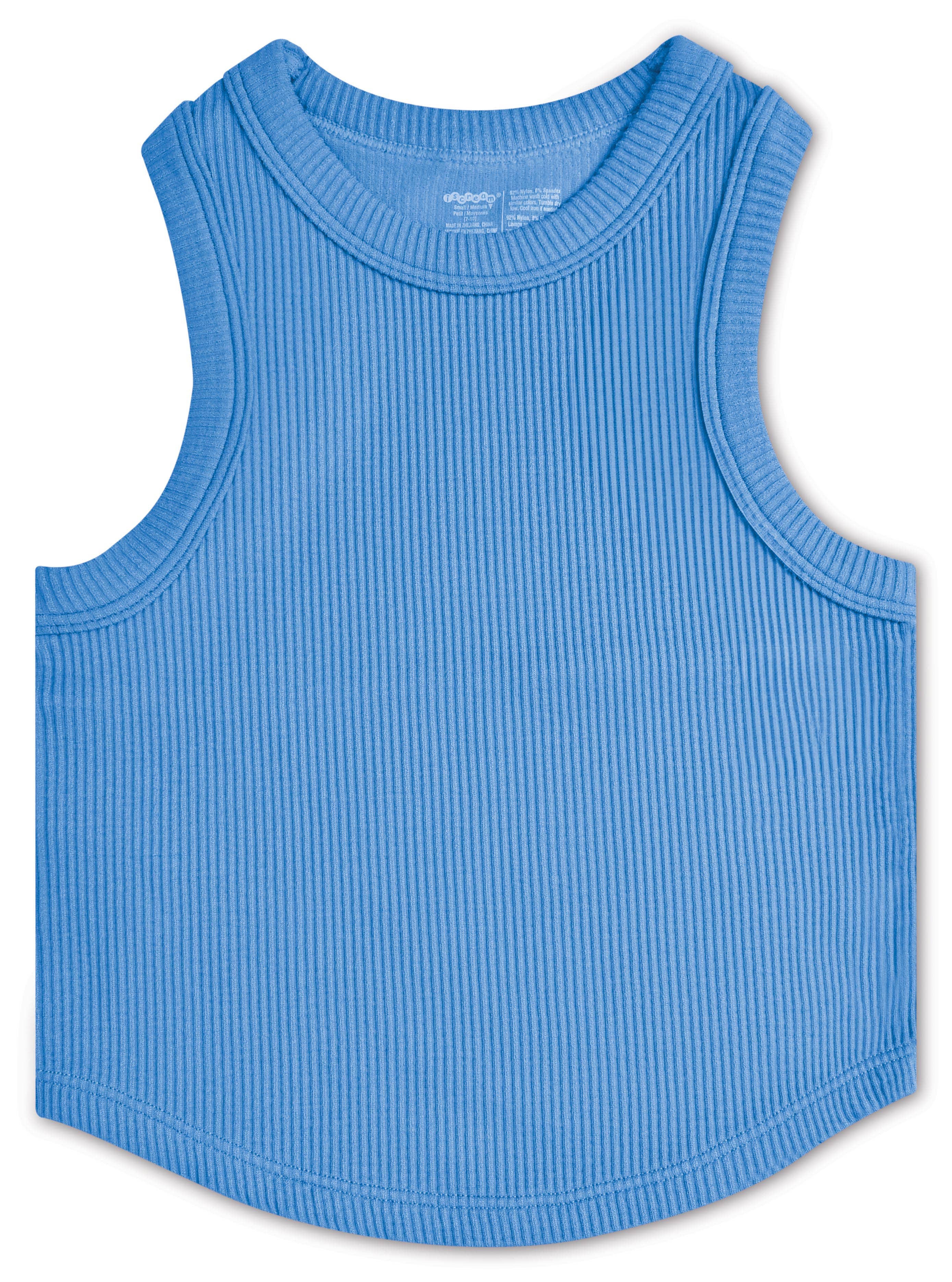 Iscream - BRIGHT BLUE CROPPED RIBBED RACERBACK TANK TOP (SM/MED)