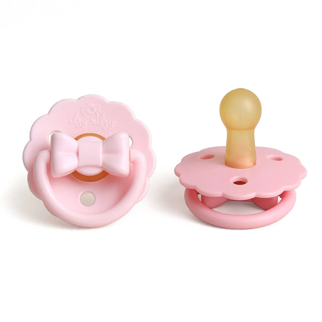 Itzy Ritzy - *NEW STYLES* Itzy Soother™ Natural Rubber Paci Sets: Pink Bow 0-6 M